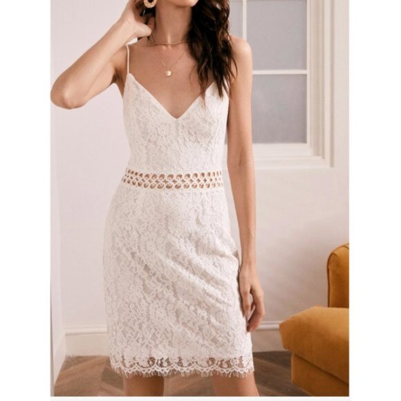 White Lace Overlay Slip Dress - Picture 1 of 4